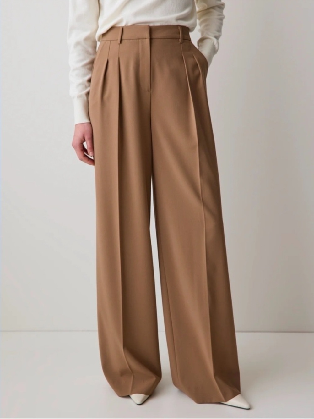 RW&CO Wide-Leg Pleated Pants in Camel